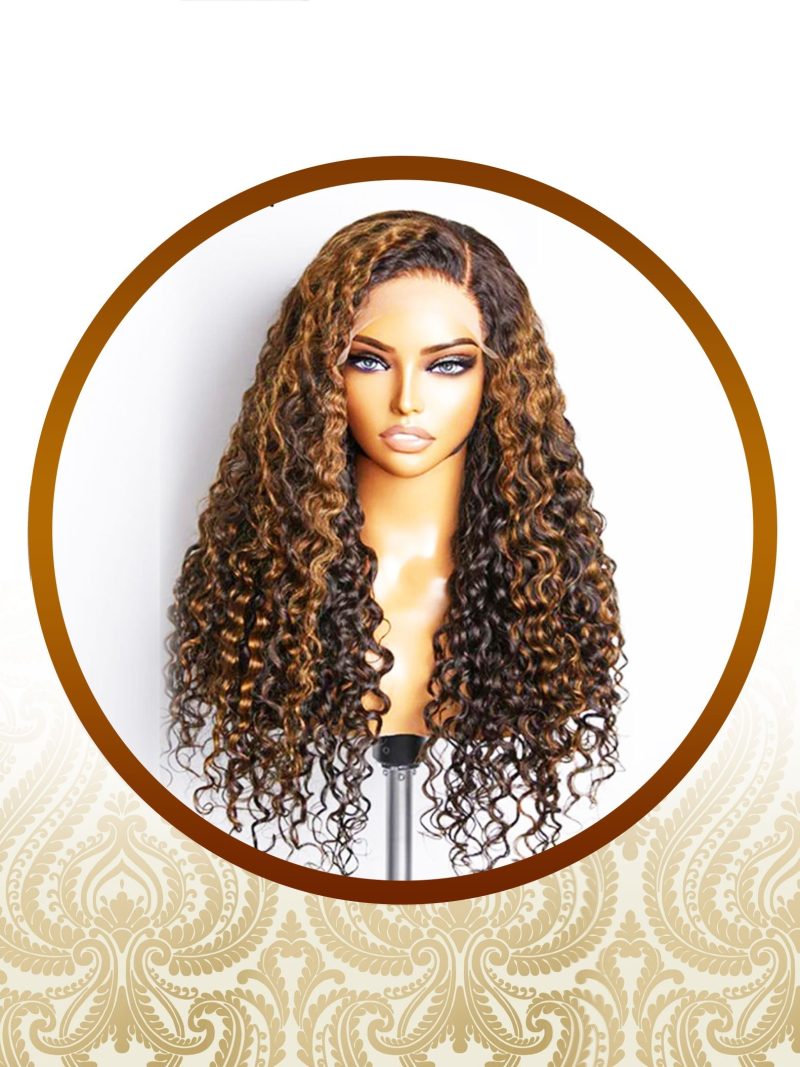 24" Glueless Brown Highlighted Double Drawn Deepwave 4x4 Lace Wig
