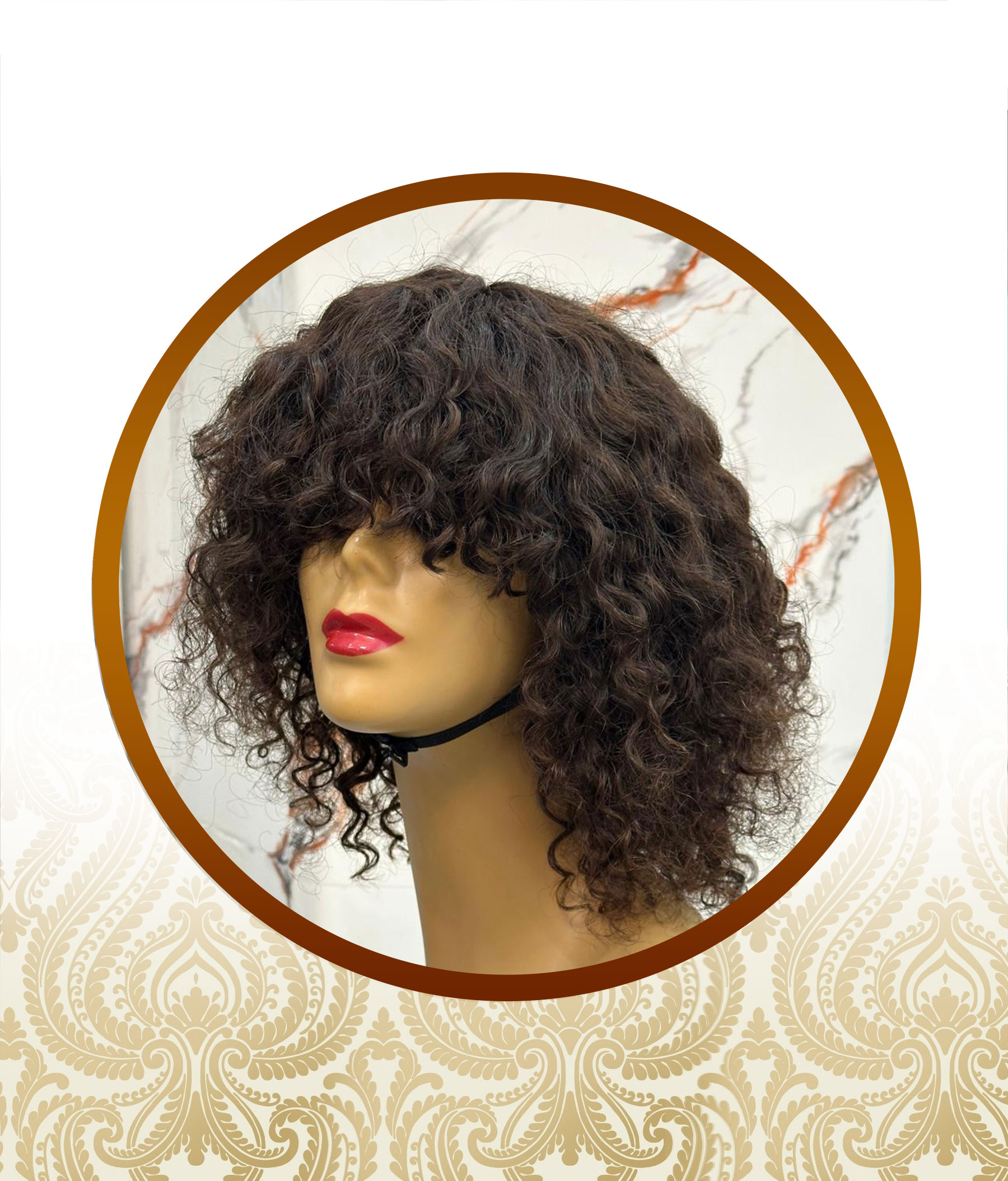 Double Drawn Chocolate Brown Glueless Fringe Unit - Image 4