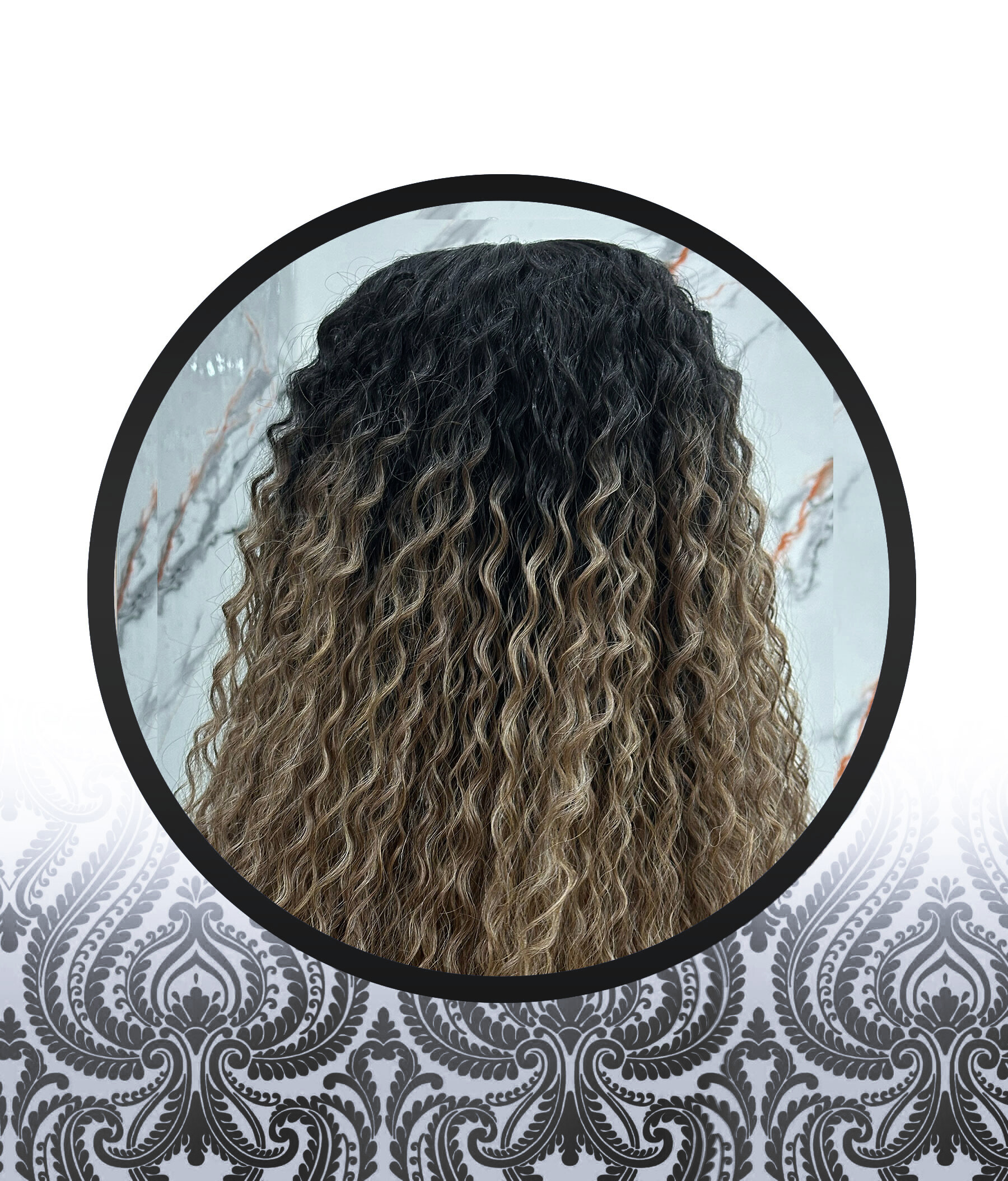 36″ Ombre-Grey Water Curl Human HairBlend Glueless Lace Frontal - Image 2